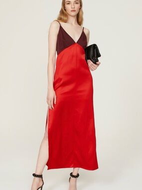 Colorblock Red and Burgundy Maxi Slip Dress — Women's